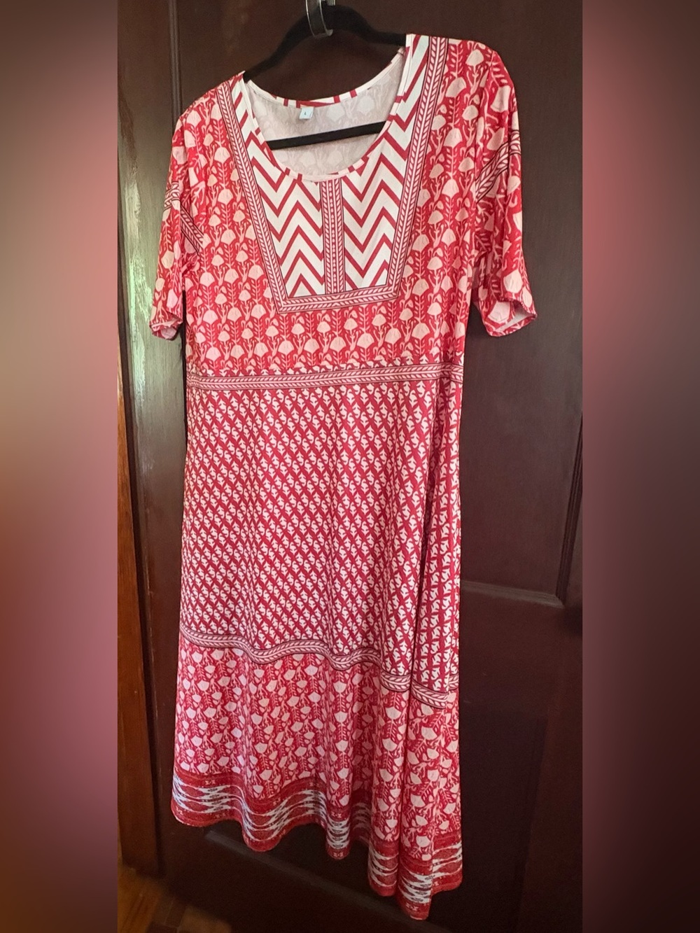 Coral Patterned Maxi Dress with Square Yoke